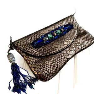 Marjorie Renner Silver Leather Bead Cross Body Bag​